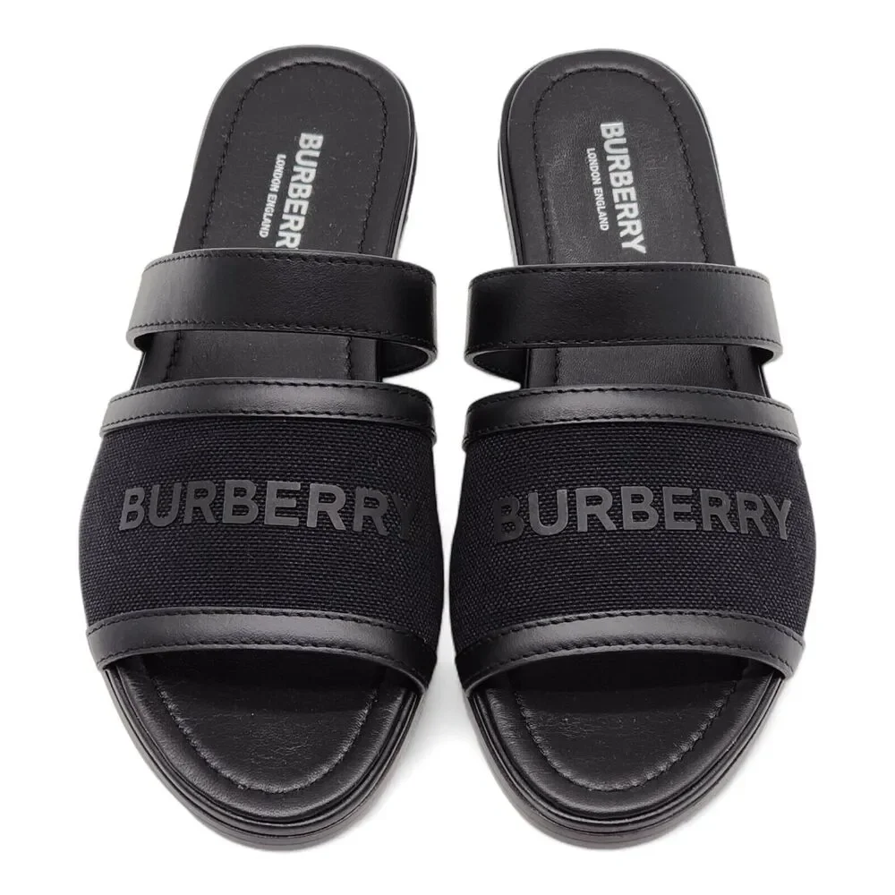 Burberry Honour Canvas and Leather Flat Sandals in Black $680 - Picture 4 of 8